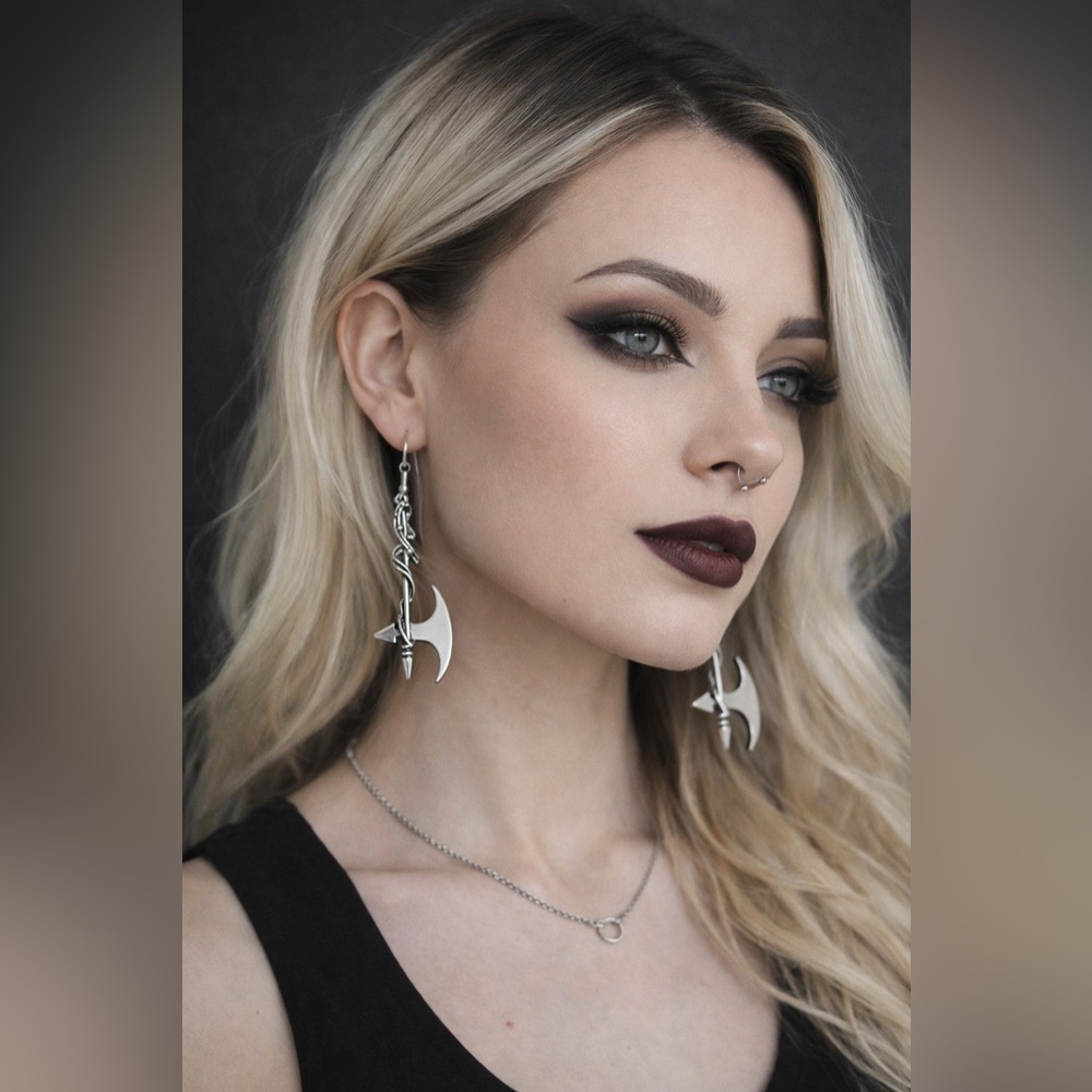 Medieval Rustic Silver | Battle Axe Drop Earrings